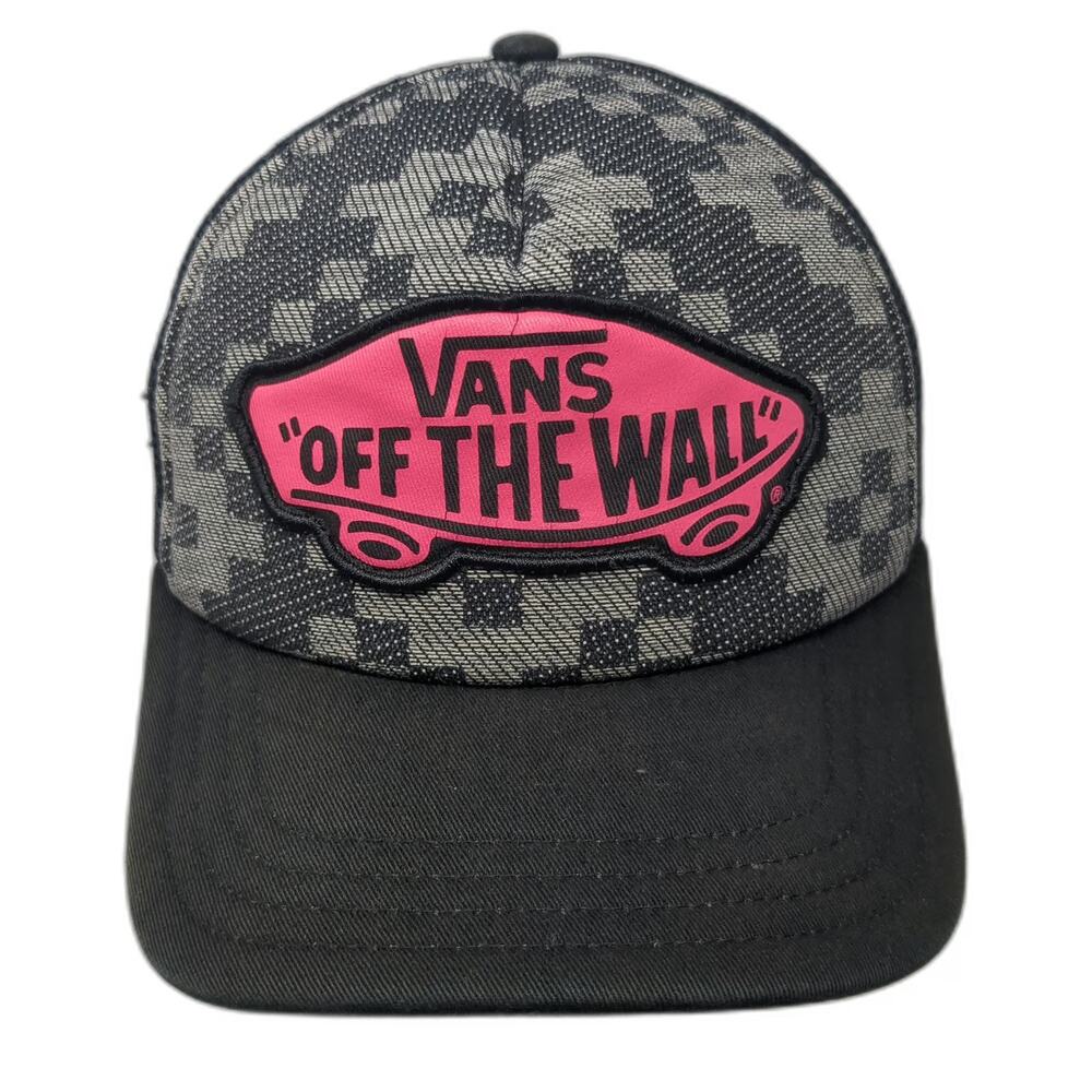 Vans Trucker Hat Black One Size Off The Wall Skateboard Checkered Pink Patch
